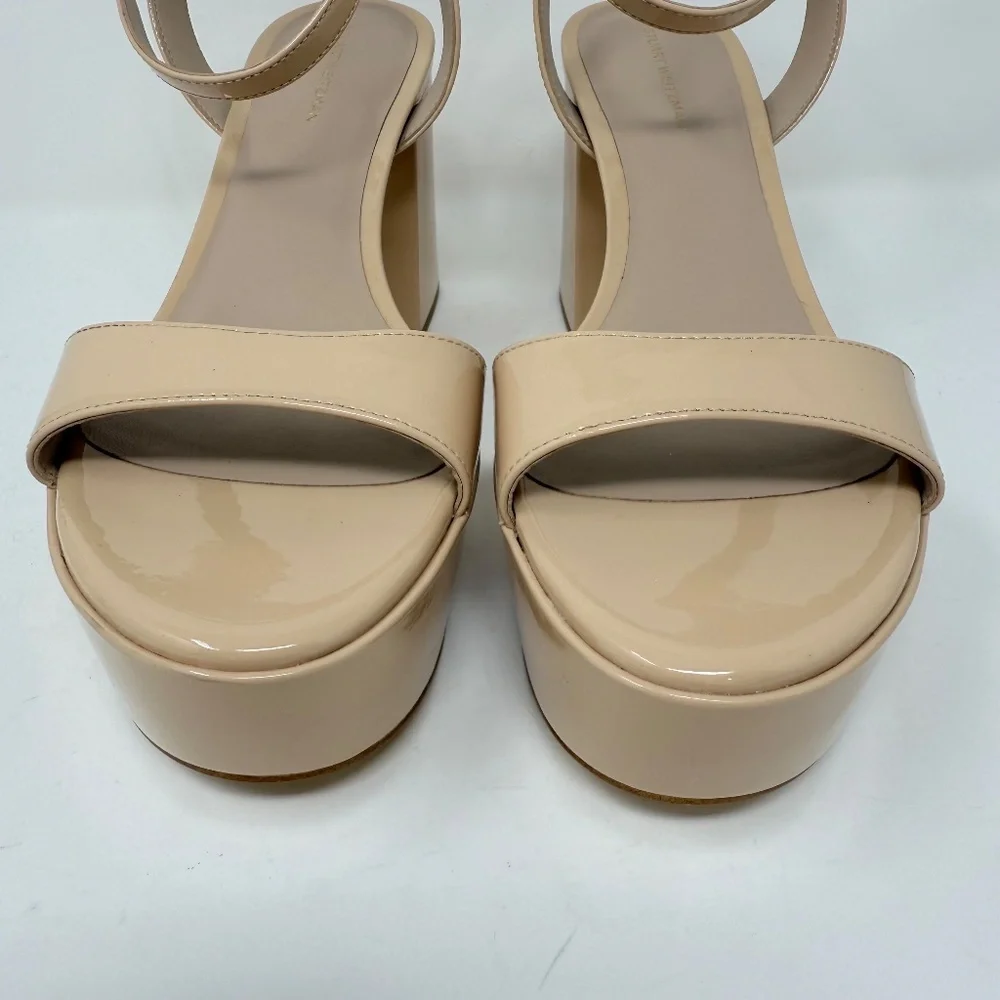 New Stuart Weitzman Gala Patent Leather Sandals Golden Beige Sz 10 - Picture 9 of 14